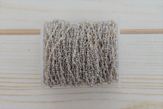 Coated Labradorite 3mm Faceted Rondelles Rosary Chain Sterling Silver Wire Wrap Chain by the Foot