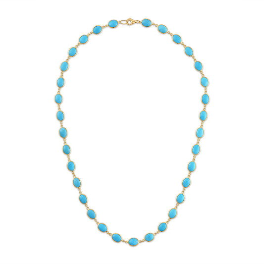 18k Turquoise Bezel Set Ovals Necklace