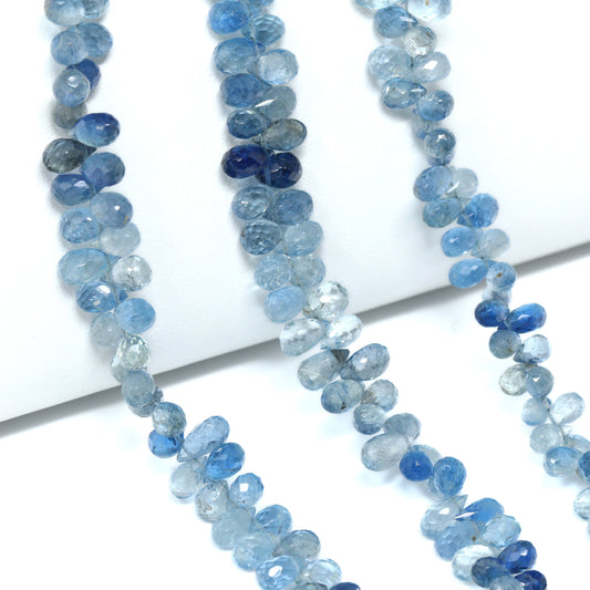 Ombre Blue Aquamarine 6x4mm Faceted Teardrop Briolettes Bead Strand