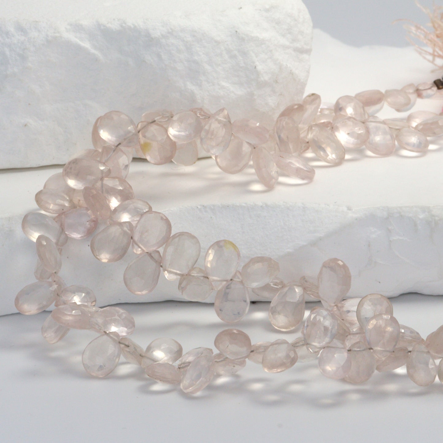 Pink Rose Quartz 7x5mm Faceted Pear Shaped Briolettes