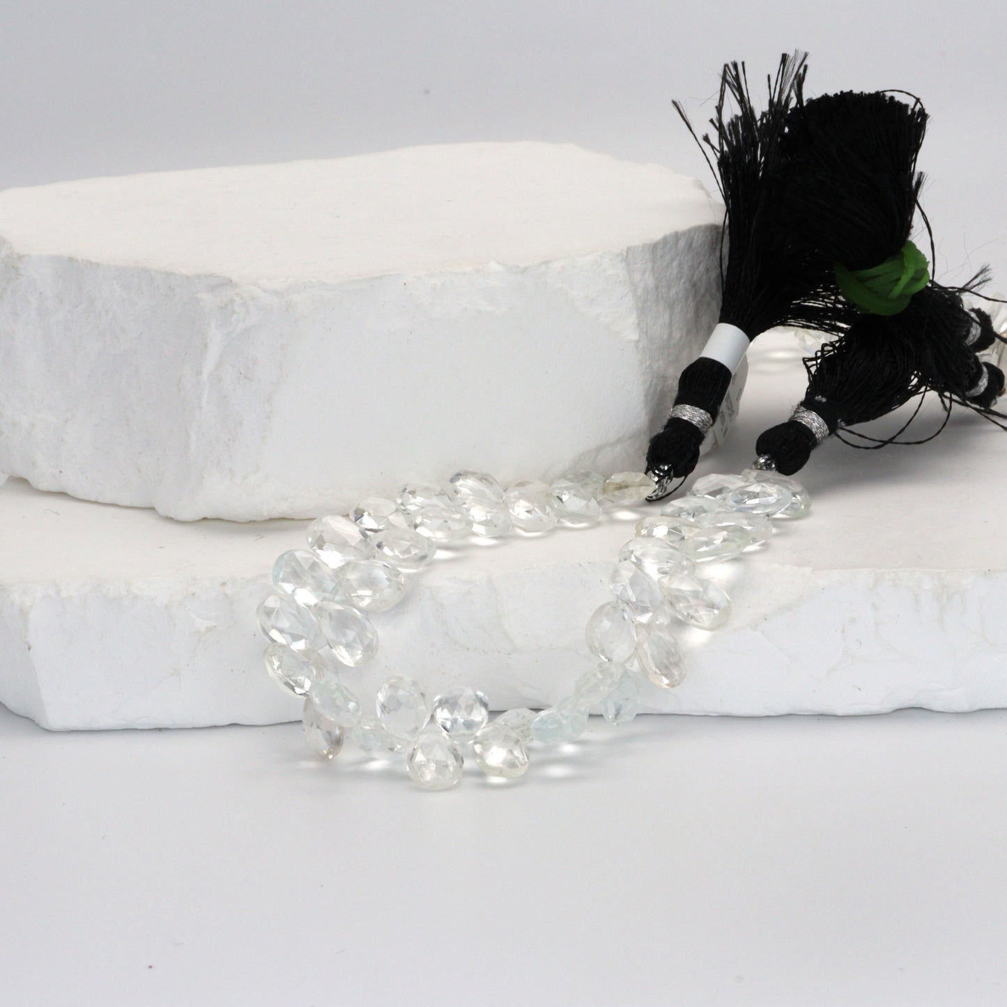 White Topaz 9x6mm Faceted Pear Shaped Briolettes Bead Strand