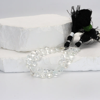 White Topaz 9x6mm Faceted Pear Shaped Briolettes Bead Strand