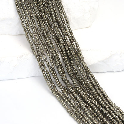 Natural Pyrite 2mm Faceted Rounds Bead Strand
