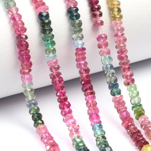 Watermelon Tourmaline 3.5mm Hand Faceted Rondelles Bead Strand