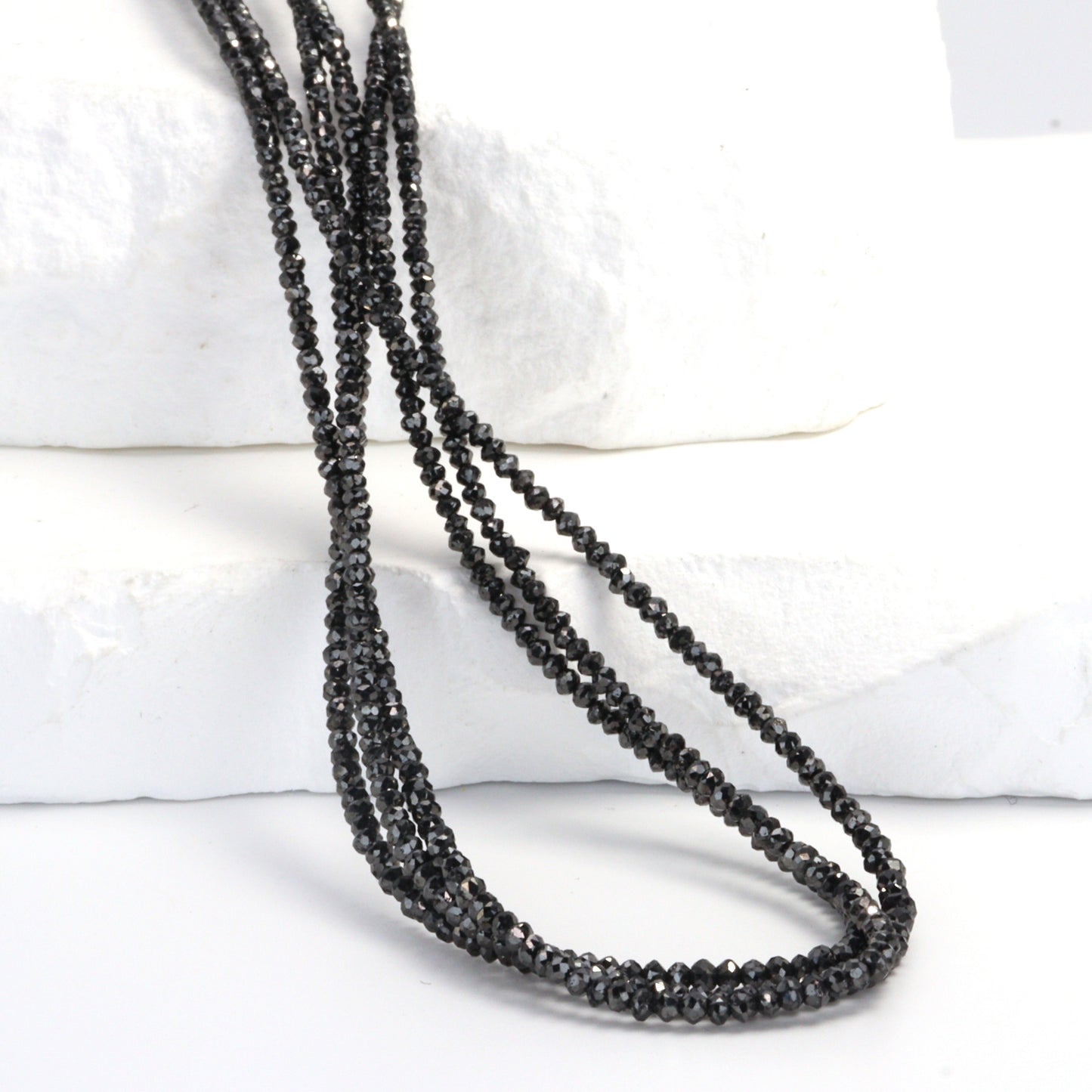 Black Diamond 1.5mm - 2.0mm Hand Faceted Rondelles Bead Strand