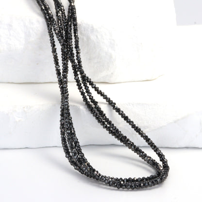 Black Diamond 1.5mm - 2.0mm Hand Faceted Rondelles Bead Strand
