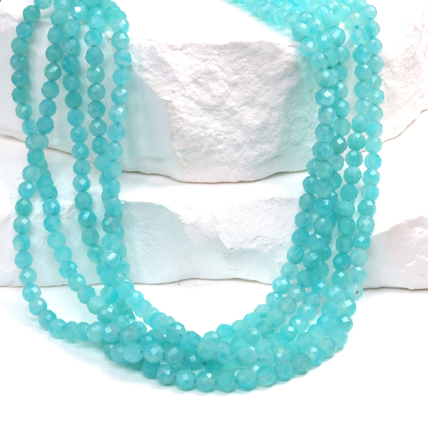 Blue Amazonite 3.5mm Faceted Rounds Bead Strand