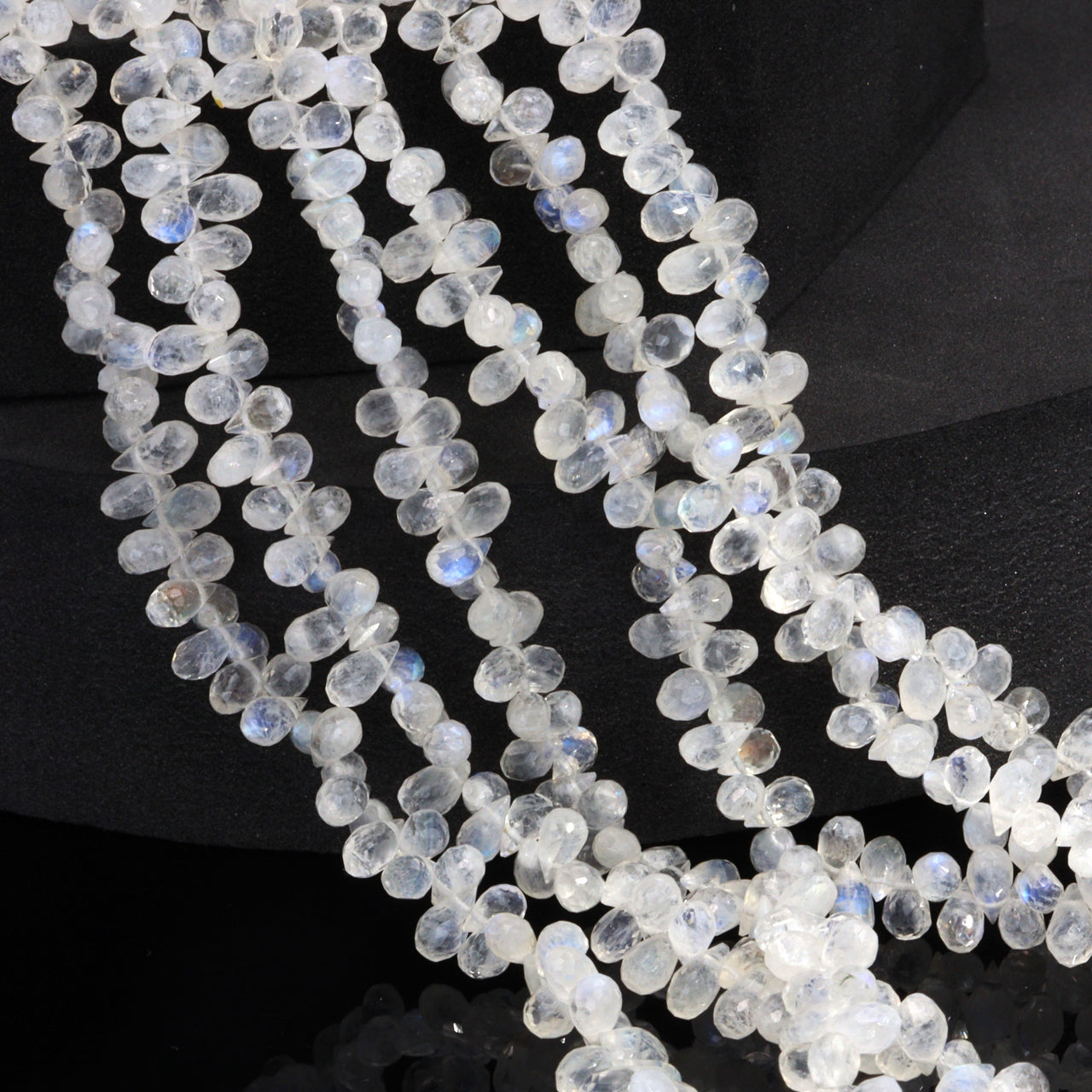 Blue Rainbow Moonstone 6x4mm Faceted Teardrop Briolettes Bead Strand