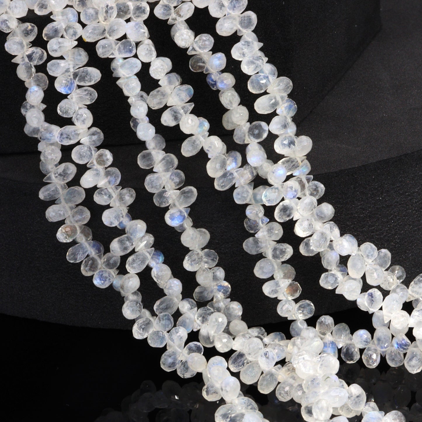 Blue Rainbow Moonstone 6x4mm Faceted Teardrop Briolettes Bead Strand