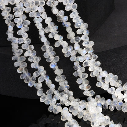 Blue Rainbow Moonstone 6x4mm Faceted Teardrop Briolettes Bead Strand
