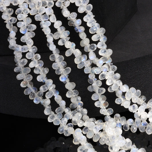 Blue Rainbow Moonstone 6x4mm Faceted Teardrop Briolettes Bead Strand