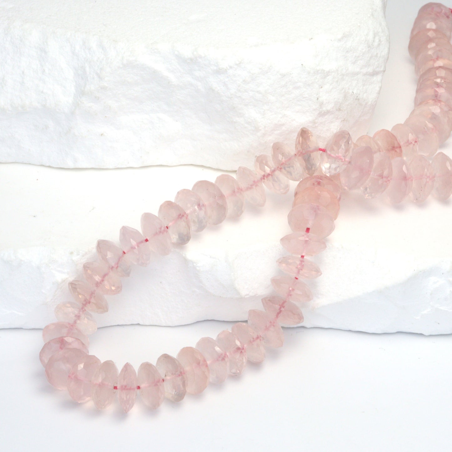 Pink Rose Quartz 8mm German Cut Faceted Rondelles Bead Strand