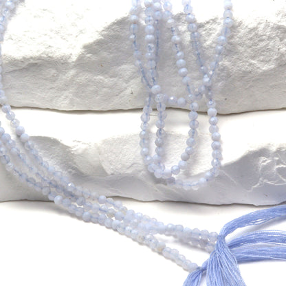 Natural Blue Chalcedony 2mm Faceted Rounds Bead Strand