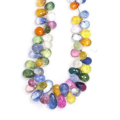Multi Sapphire 7x5mm - 10x7mm Faceted Teardrop Briolettes Bead Strand
