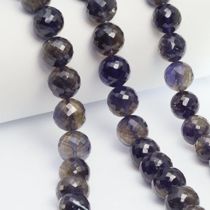Blue Iolite 10mm Faceted Rounds Bead Strand