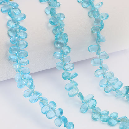 Sea Blue Apatite 6x4mm Faceted Pear Shaped Briolettes Bead Strand