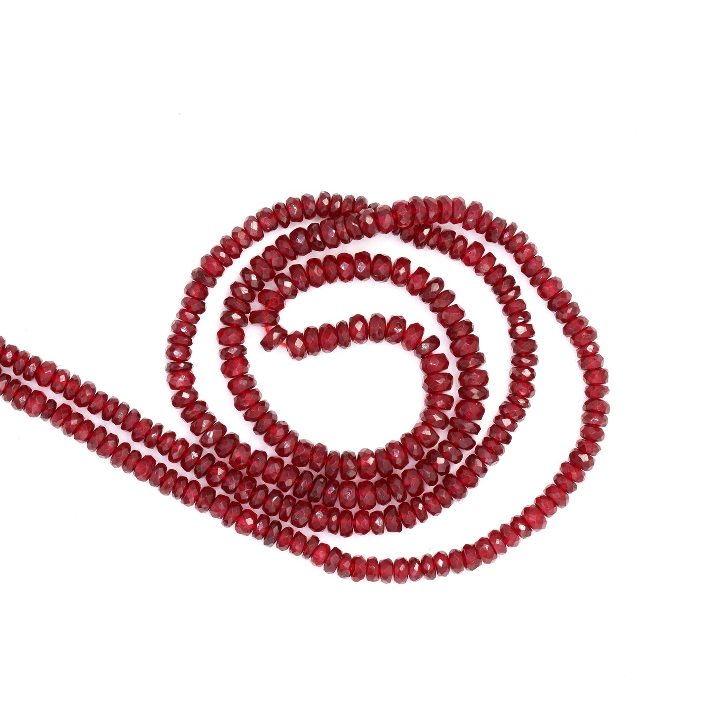 Red Ruby 3mm Hand Faceted Rondelles Bead Strand