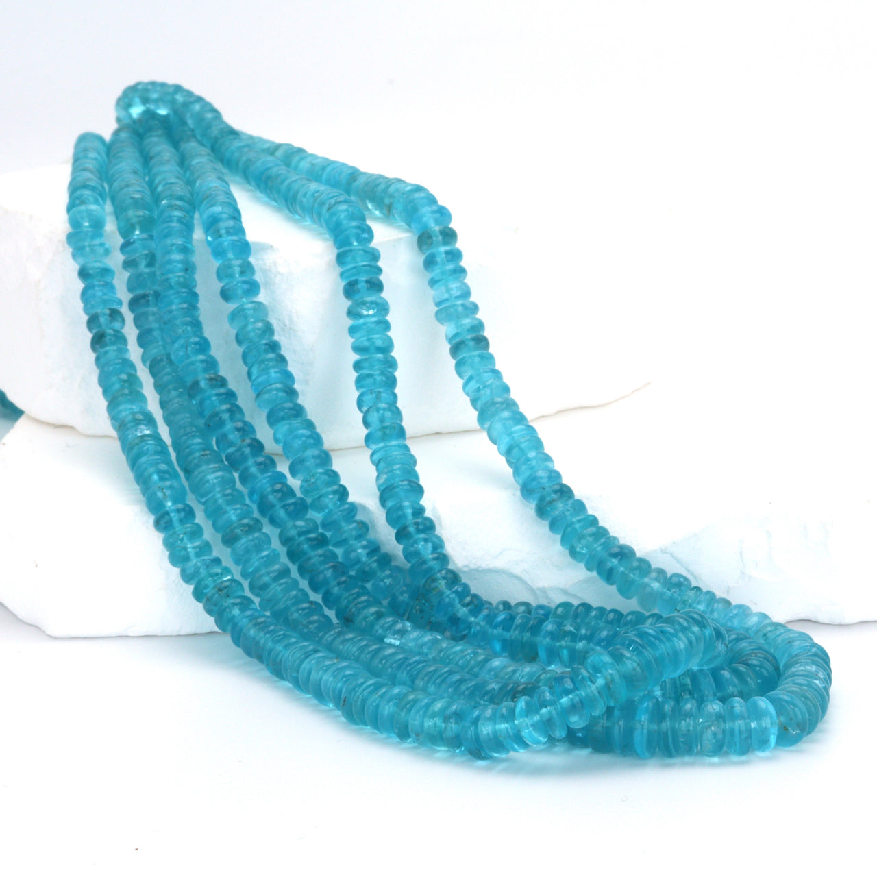 AA Sea Blue Apatite 5mm - 6.5mm Smooth Rondelles Bead Strand