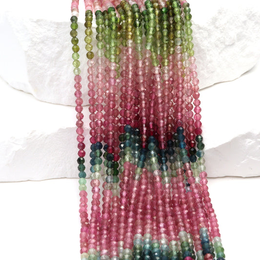 Watermelon Tourmaline 2.5mm Faceted Rounds Bead Strand