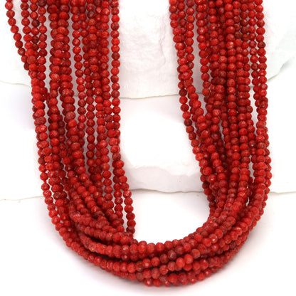 Red Coral 2mm Faceted Rounds Bead Strand