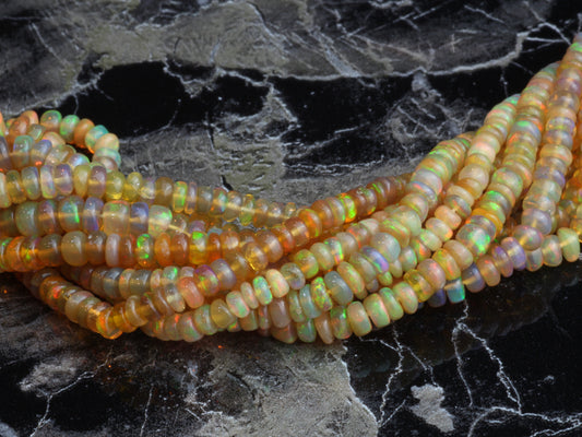 Brown Ethiopian Opal 3mm - 4.5mm Smooth Rondelles Bead Strand