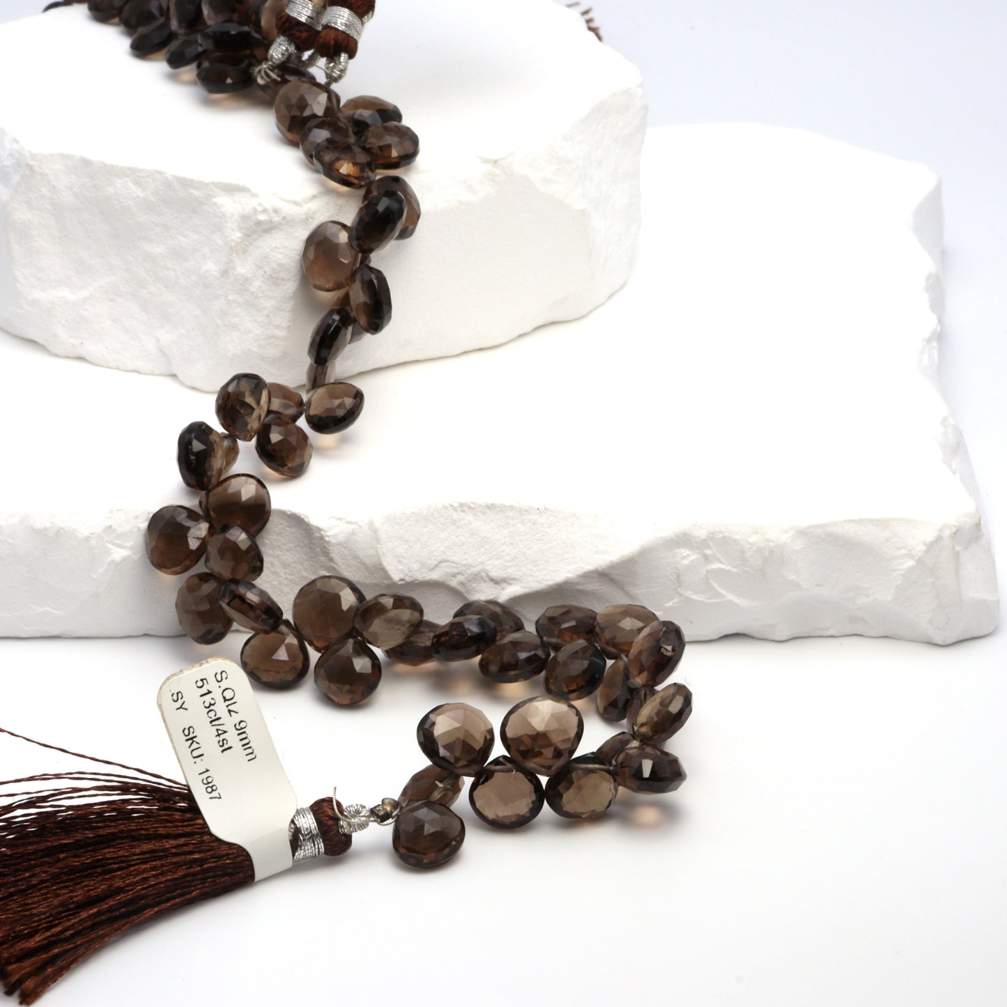 Brown Smoky Quartz 9mm Faceted Heart Shaped Briolettes Bead Strand