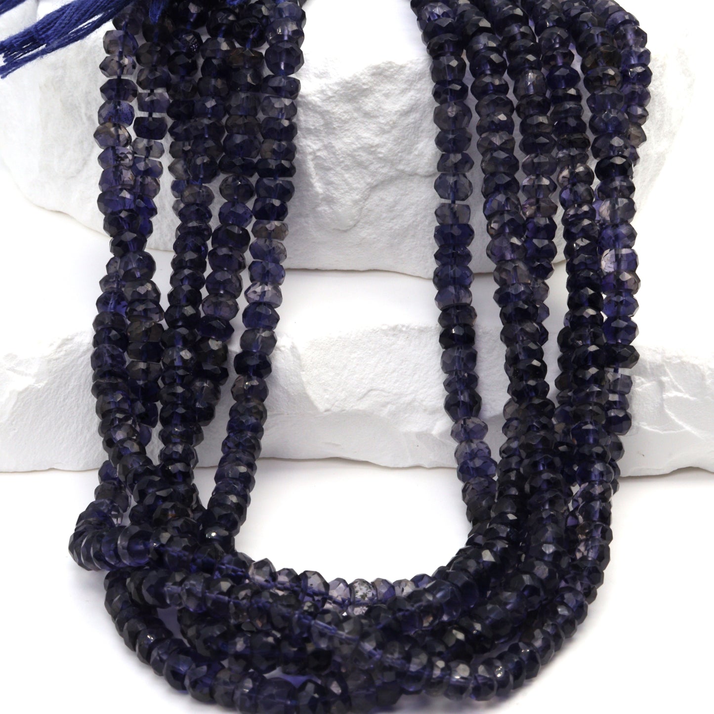 Blue Iolite 4mm Hand Faceted Rondelles Bead Strand