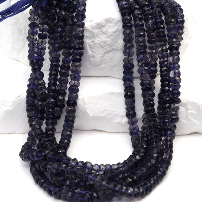 Blue Iolite 4mm Hand Faceted Rondelles Bead Strand