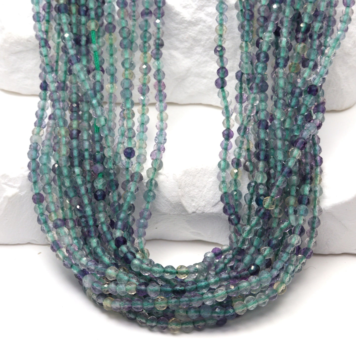 Green Fluorite 2.5mm Faceted Rounds Bead Strand