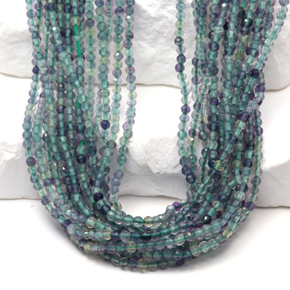 Green Fluorite 2.5mm Faceted Rounds Bead Strand