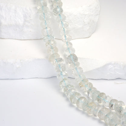 Pale Blue Aquamarine 9mm Faceted Rondelles Bead Strand