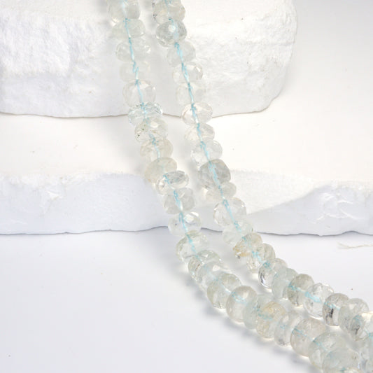 Pale Blue Aquamarine 9mm Faceted Rondelles Bead Strand