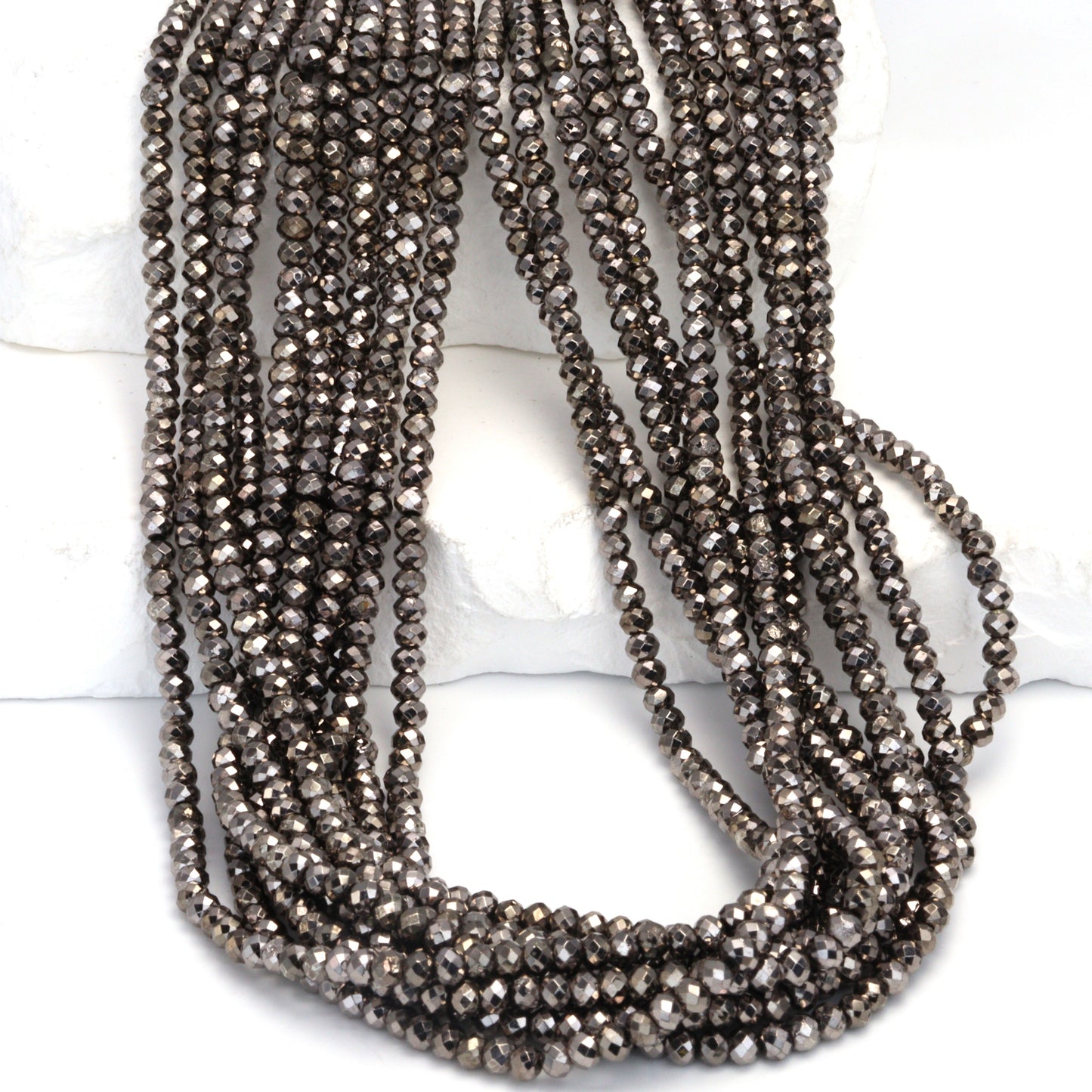 Gunmetal Plated Pyrite 3mm Faceted Rondelles Bead Strand