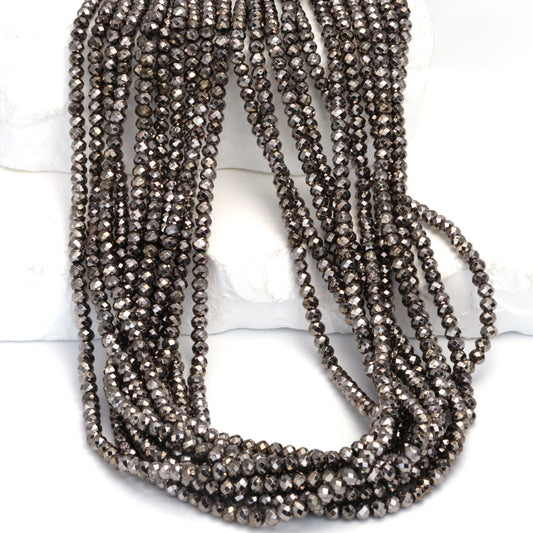 Gunmetal Plated Pyrite 3mm Faceted Rondelles Bead Strand