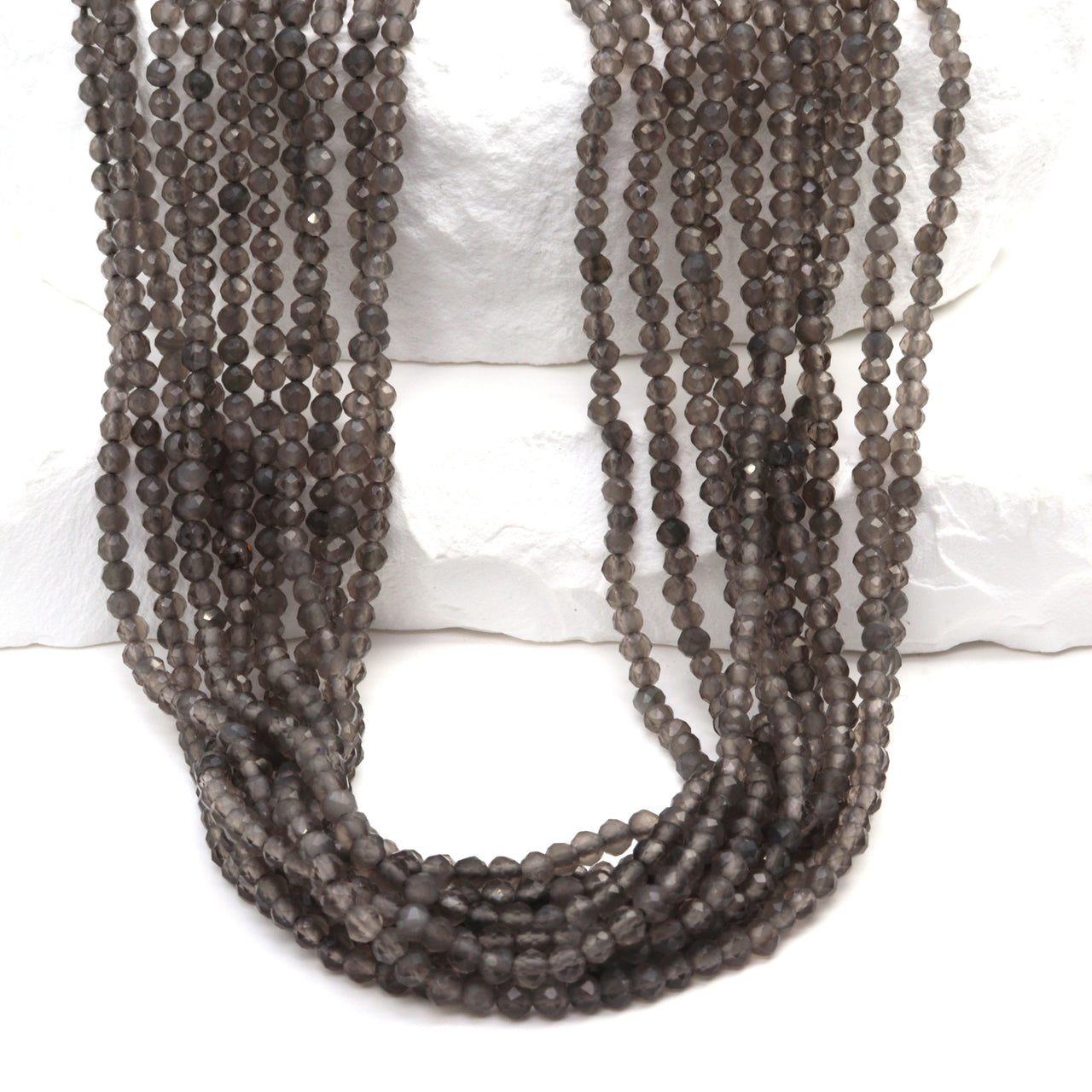 Gray Moonstone 2.5mm Faceted Rounds Bead Strand