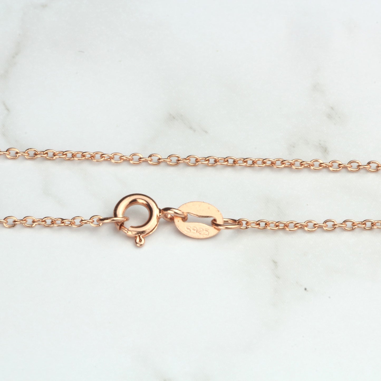 Sterling Silver Rose Gold Vermeil Chain Necklace Cable Chain 925 Silver Necklace with Rose Gold Plating 1.2mm 16"