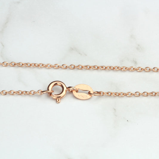 Sterling Silver Rose Gold Vermeil Chain Necklace Cable Chain 925 Silver Necklace with Rose Gold Plating 1.2mm 16"