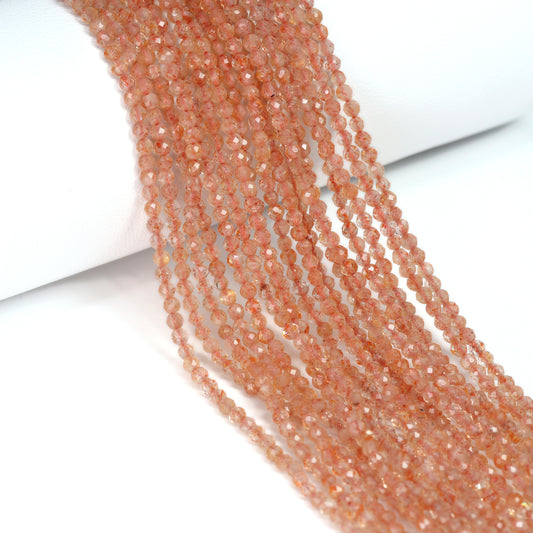 Brown Sunstone 2mm Faceted Rounds Bead Strand