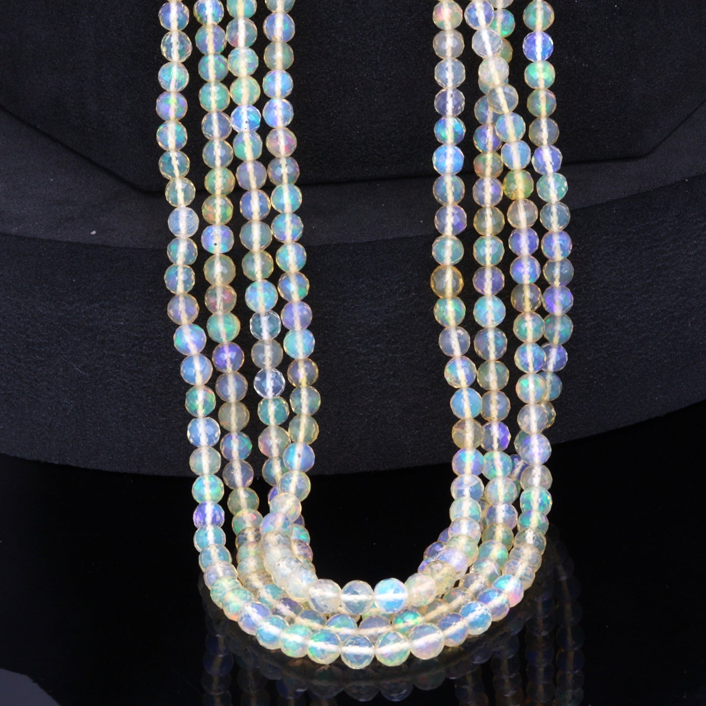 Warm White Ethiopian Opal 3mm - 4mm Hand Faceted Rounds Bead Strand