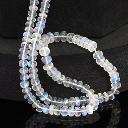 AA Blue Rainbow Moonstone 6mm - 7mm Smooth Rondelles Bead Strand
