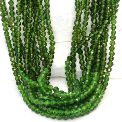 Green Chrome Diopside 3.5mm Faceted Rounds Bead Strand