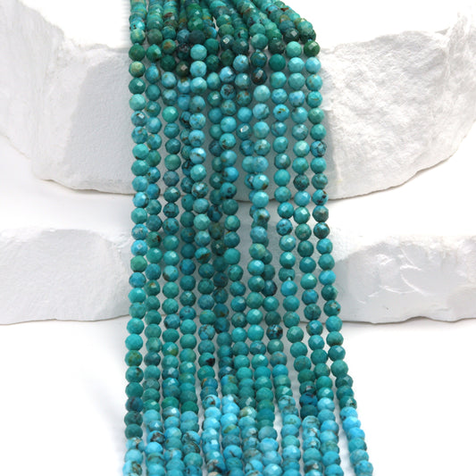 Ombre Natural Blue Turquoise 3mm Faceted Rounds Bead Strand
