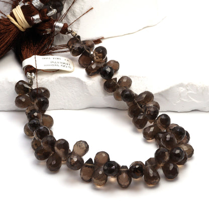 Brown Smoky Quartz 9x6mm Faceted Teardrop Briolettes
