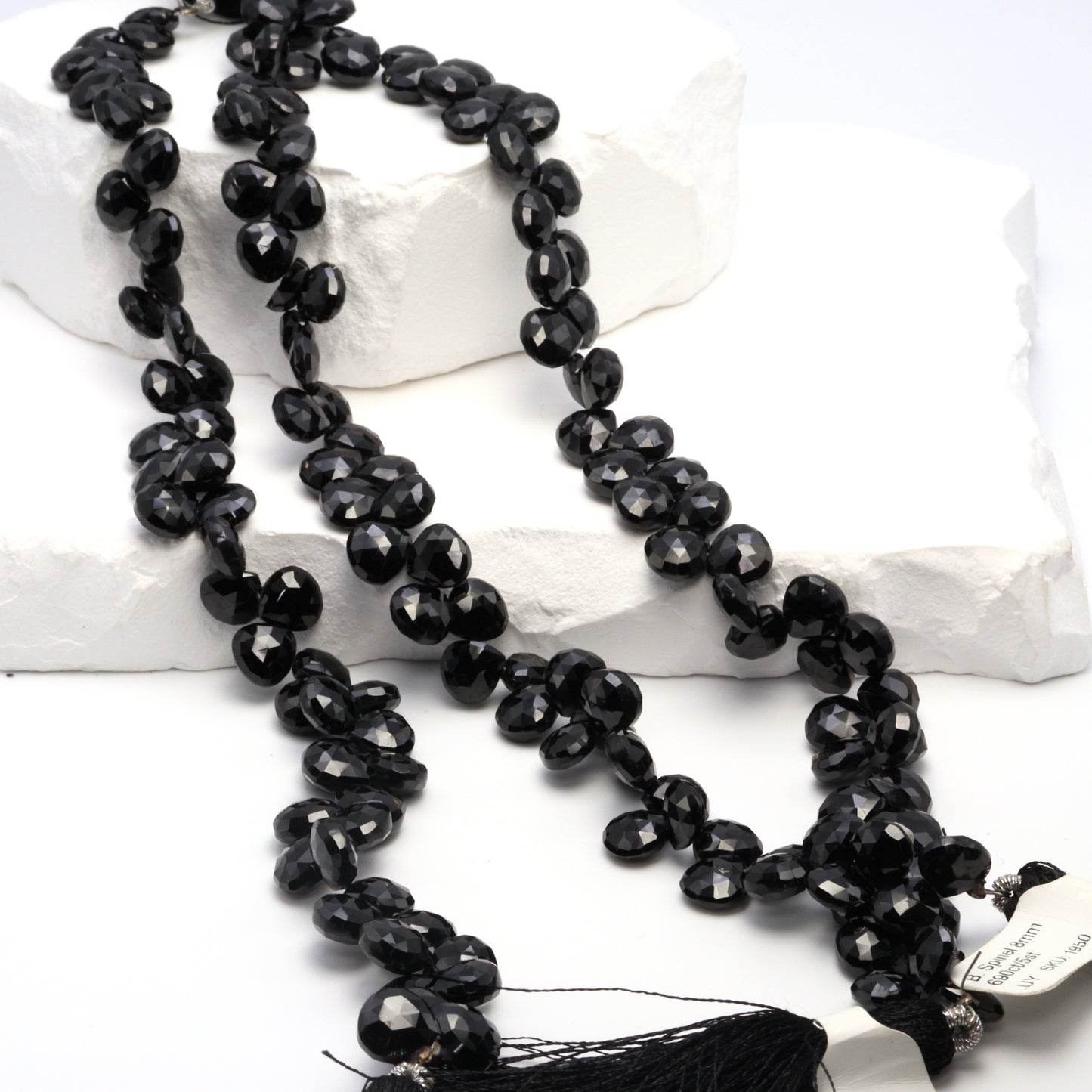 Black Spinel 8mm Faceted Heart Shaped Briolettes Bead Strand