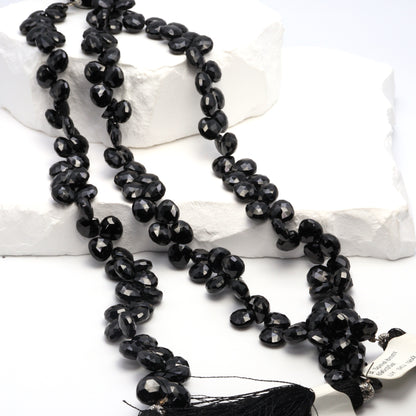 Black Spinel 8mm Faceted Heart Shaped Briolettes Bead Strand
