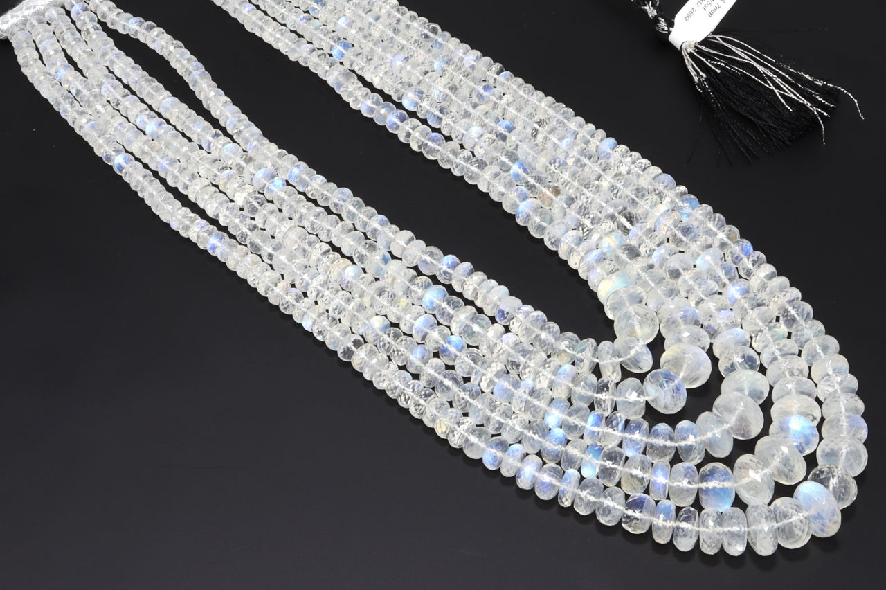 AAA Blue Rainbow Moonstone 5mm-9mm Faceted Rondelles 7 Strand Bead Necklace