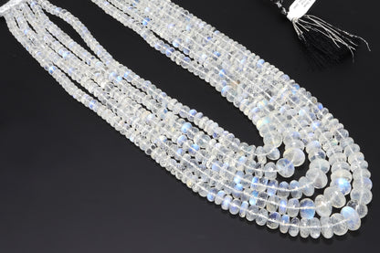AAA Blue Rainbow Moonstone 5mm-9mm Faceted Rondelles 7 Strand Bead Necklace