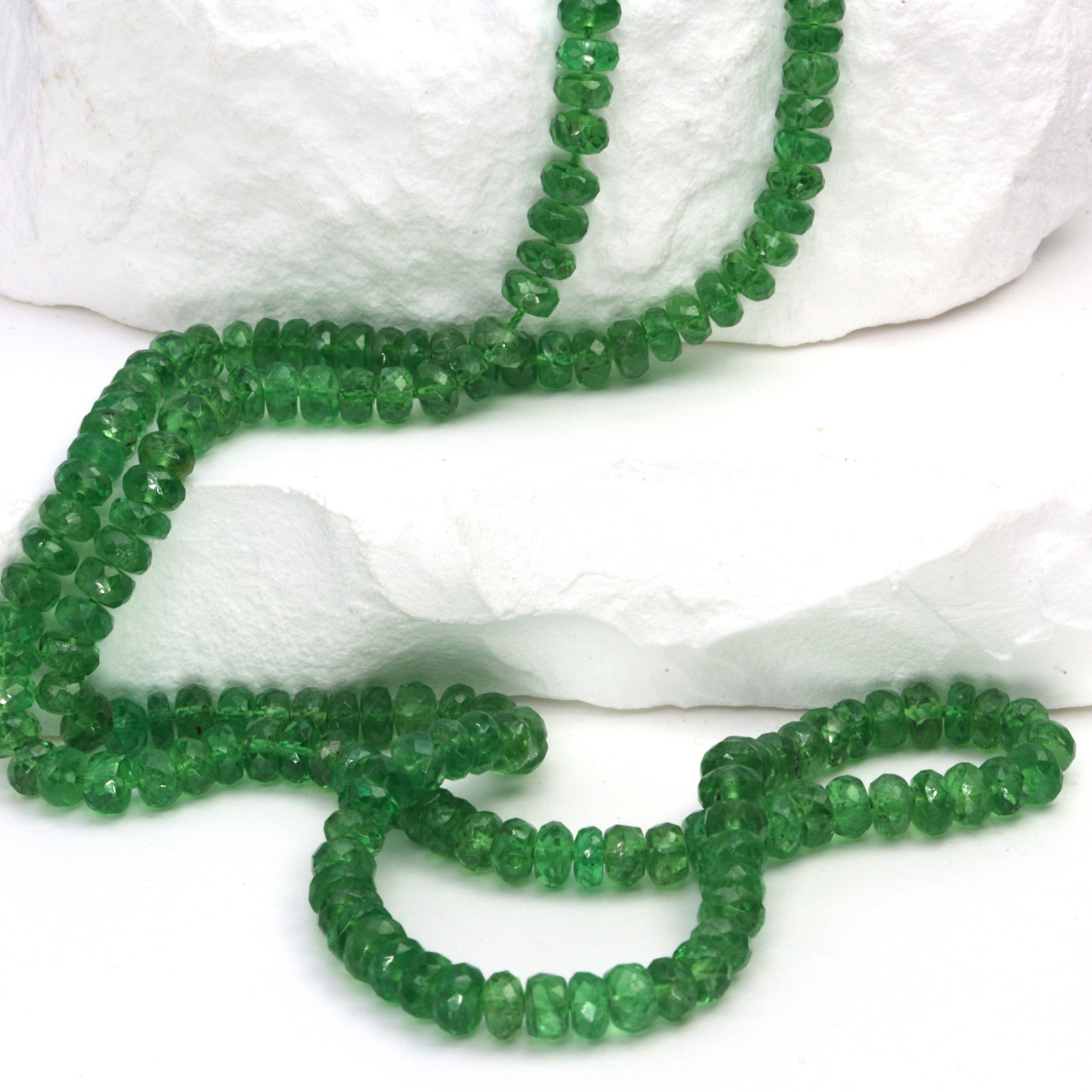 Green Tsavorite 4mm Hand Faceted Rondelles Bead Strand