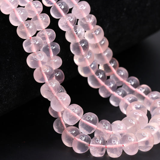 Rose Quartz 6mm - 9mm Smooth Rondelles Bead Strand