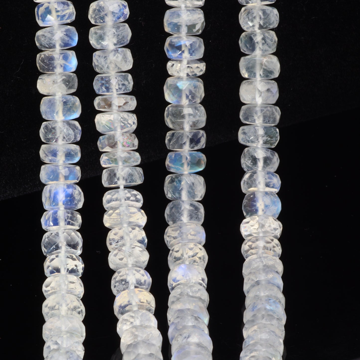 AA Blue Rainbow Moonstone 6mm Faceted Rondelles Bead Strand